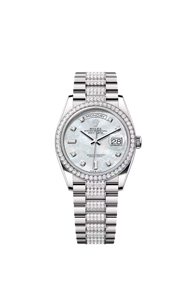 Rolex Presidential White Gold Day-Date 36MM - Diamond-Set President Bracelet Watch - Mother-of-Pearl Diamond Dial - 128349RBR-0014