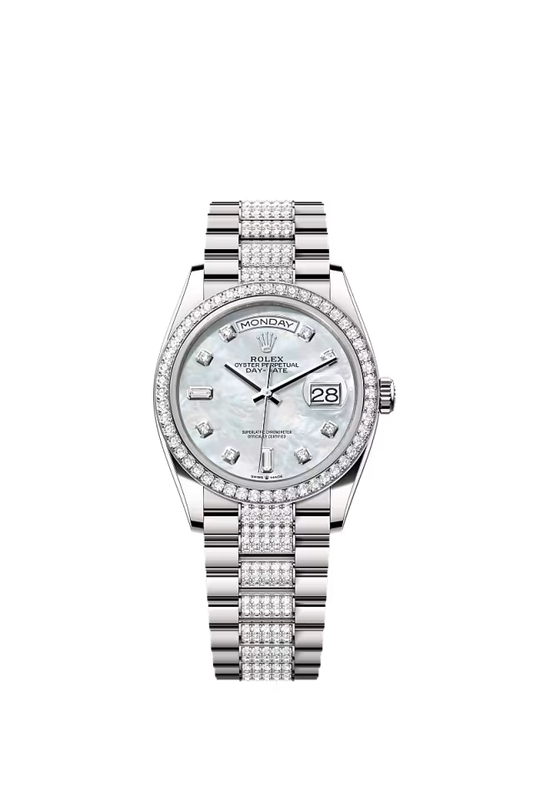Rolex Presidential White Gold Day-Date 36MM - Diamond-Set President Bracelet Watch - Mother-of-Pearl Diamond Dial - 128349RBR-0014