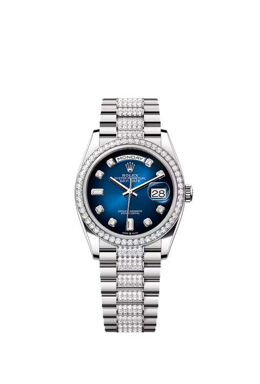 Rolex Presidential White Gold Day-Date 36MM - Diamond-Set President Bracelet Watch - Blue Ombré Diamond Dial - 128349RBR-0016