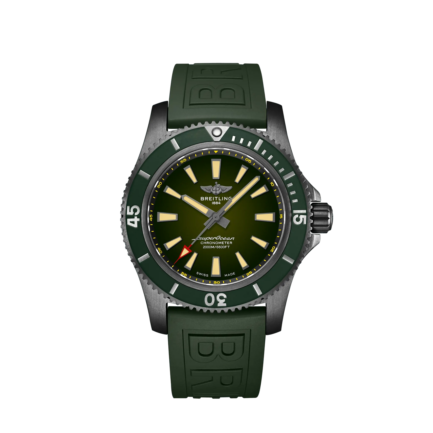 Breitling Superocean Black Stainless Steel 46 MM - Green Rubber Strap - Black Dial - M173681A1L1S1