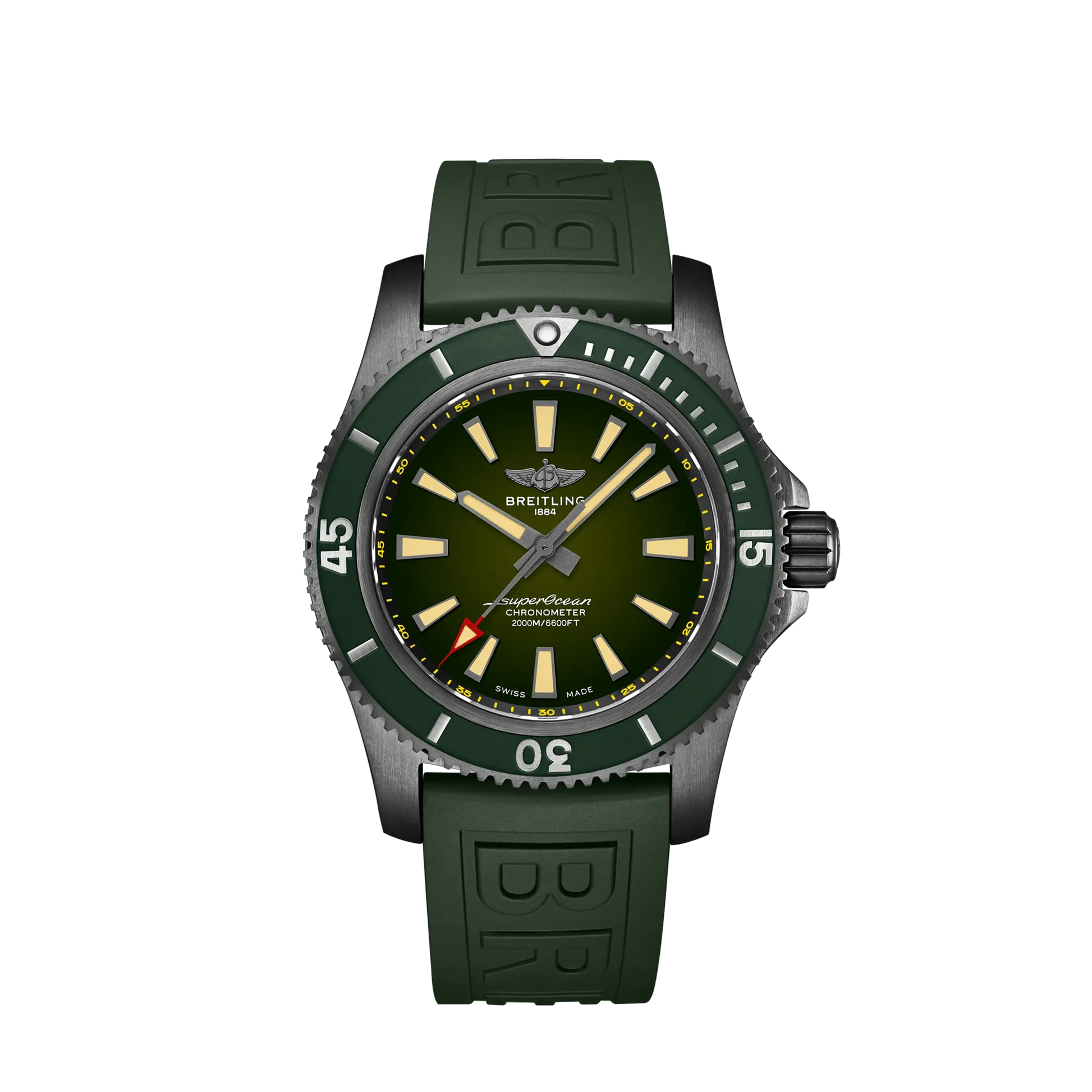 Breitling Superocean Black Stainless Steel 46 MM - Green Rubber Strap - Black Dial - M173681A1L1S1