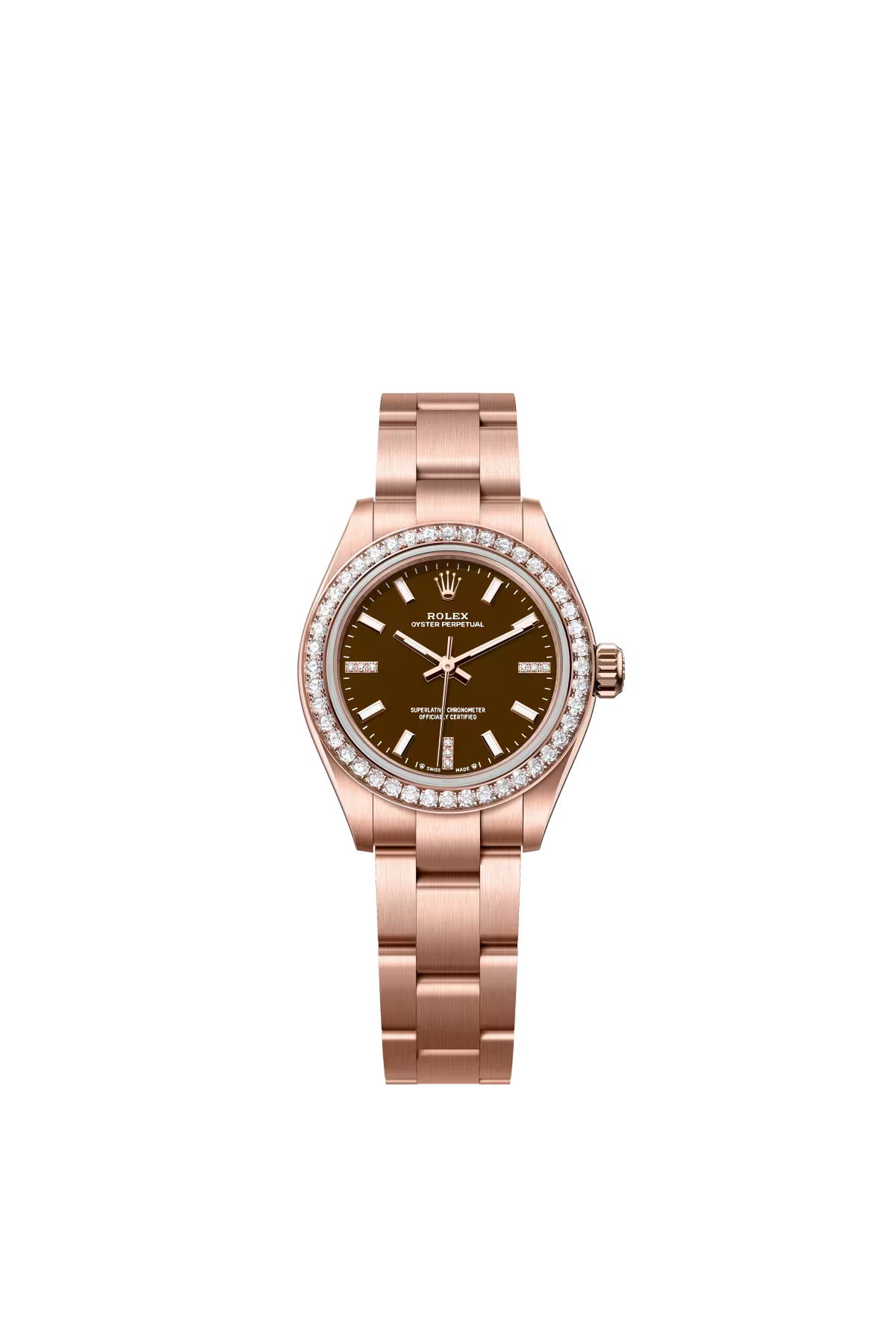 Rolex Everose Gold Oyster Perpetual Watch - 28 MM - Oyster Bracelet - Brown Diamond-Set Dial - Diamond Bezel - 276245RBR-0002
