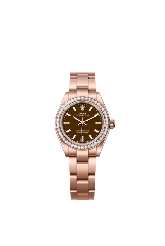 Rolex Everose Gold Oyster Perpetual Watch - 28 MM - Oyster Bracelet - Brown Diamond-Set Dial - Diamond Bezel - 276245RBR-0002