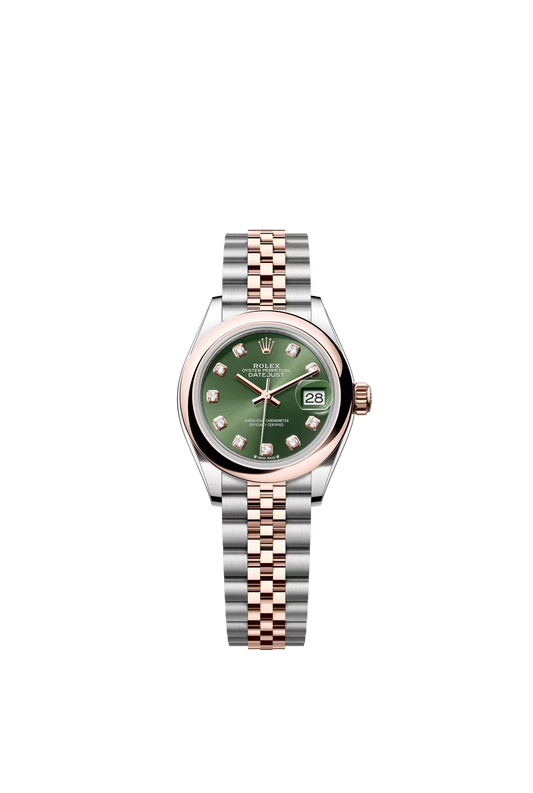 Rolex Lady-Datejust - 28 MM - Oystersteel and Rose Gold - Jubilee Bracelet - Smooth Bezel - Green Diamond Dial - 279161-0007