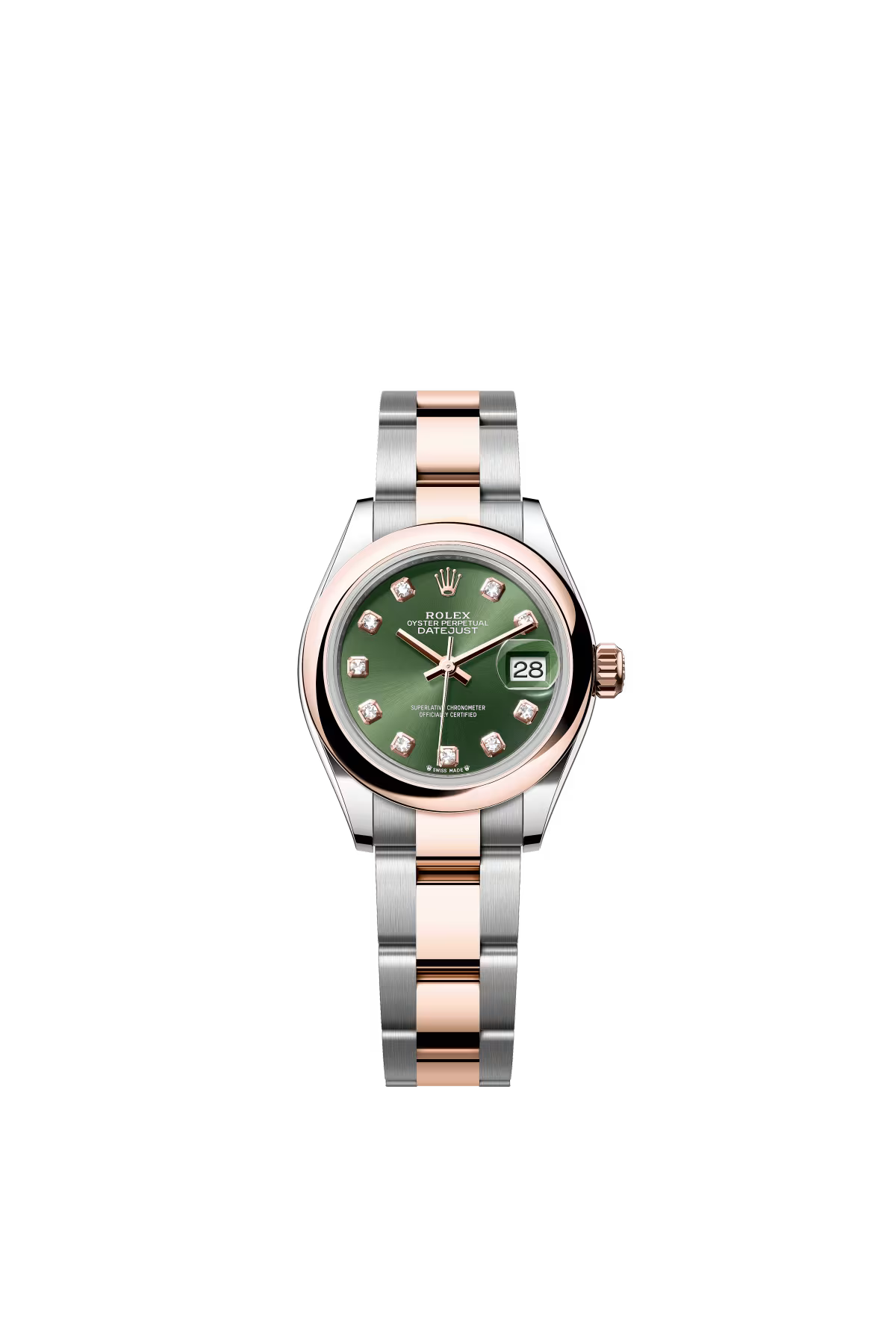 Rolex Lady-Datejust - 28 MM - Oystersteel and Rose Gold - Oyster Bracelet - Smooth Bezel - Green Diamond Dial - 279161-0008