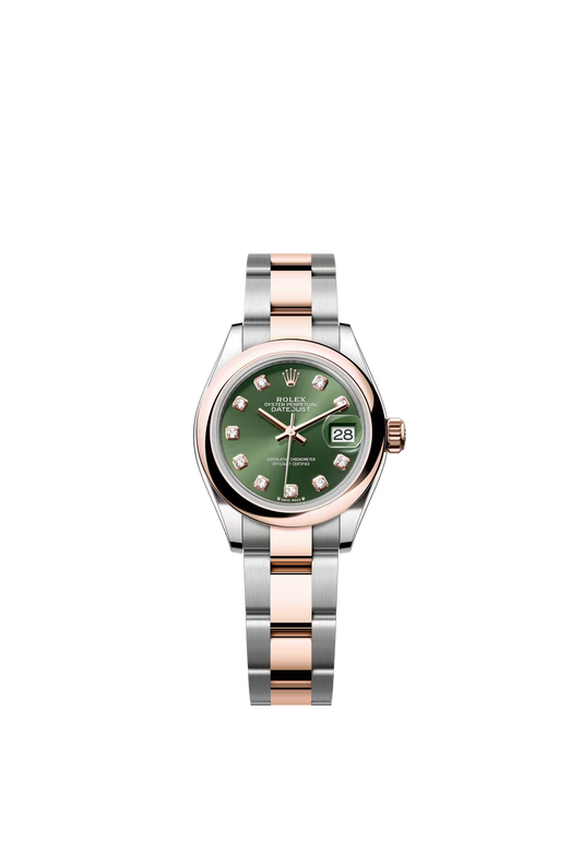 Rolex Lady-Datejust - 28 MM - Oystersteel and Rose Gold - Oyster Bracelet - Smooth Bezel - Green Diamond Dial - 279161-0008