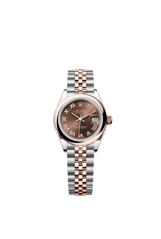 Rolex Lady-Datejust - 28 MM - Oystersteel and Rose Gold - Jubilee Bracelet - Smooth Bezel - Chocolate Roman Dial - 279161-0009