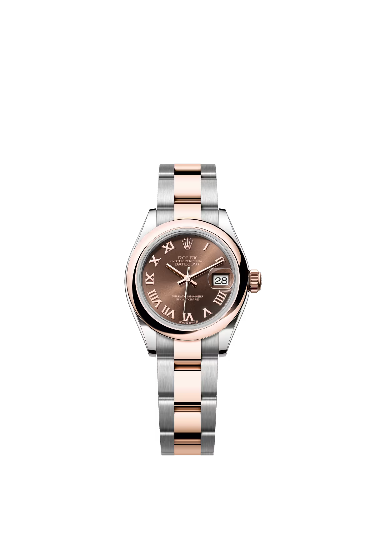 Rolex Lady-Datejust - 28 MM - Oystersteel and Rose Gold - Oyster Bracelet - Smooth Bezel - Chocolate Roman Dial - 279161-0010