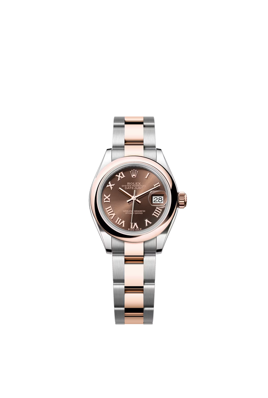 Rolex Lady-Datejust - 28 MM - Oystersteel and Rose Gold - Oyster Bracelet - Smooth Bezel - Chocolate Roman Dial - 279161-0010