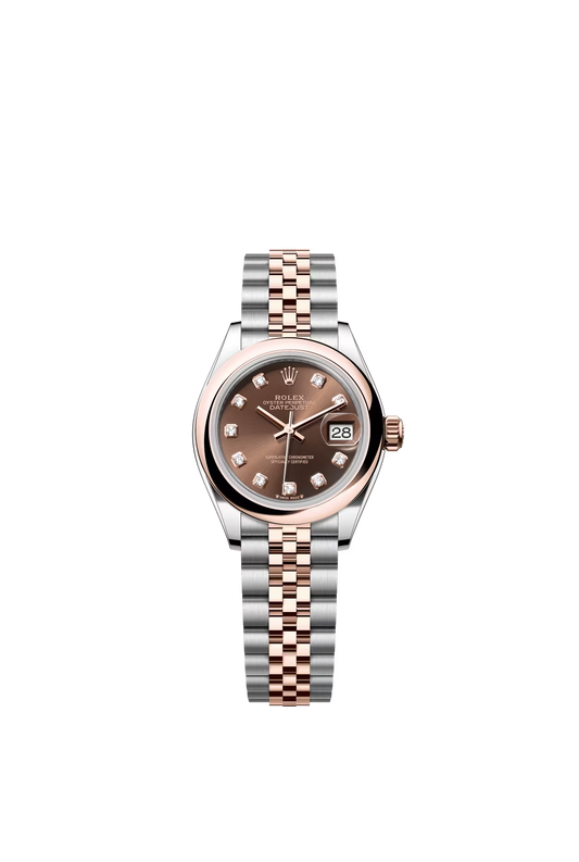 Rolex Lady-Datejust - 28 MM - Oystersteel and Rose Gold - Jubilee Bracelet - Smooth Bezel - Chocolate Diamond Dial - 279161-0011
