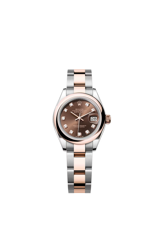 Rolex Lady-Datejust - 28 MM - Oystersteel and Rose Gold - Oyster Bracelet - Smooth Bezel - Chocolate Diamond Dial - 279161-0012