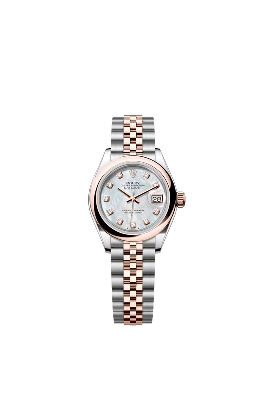 Rolex Lady-Datejust - 28 MM - Oystersteel and Rose Gold - Jubilee Bracelet - Smooth Bezel - Mother of Pearl Diamond Dial - 279161-0013