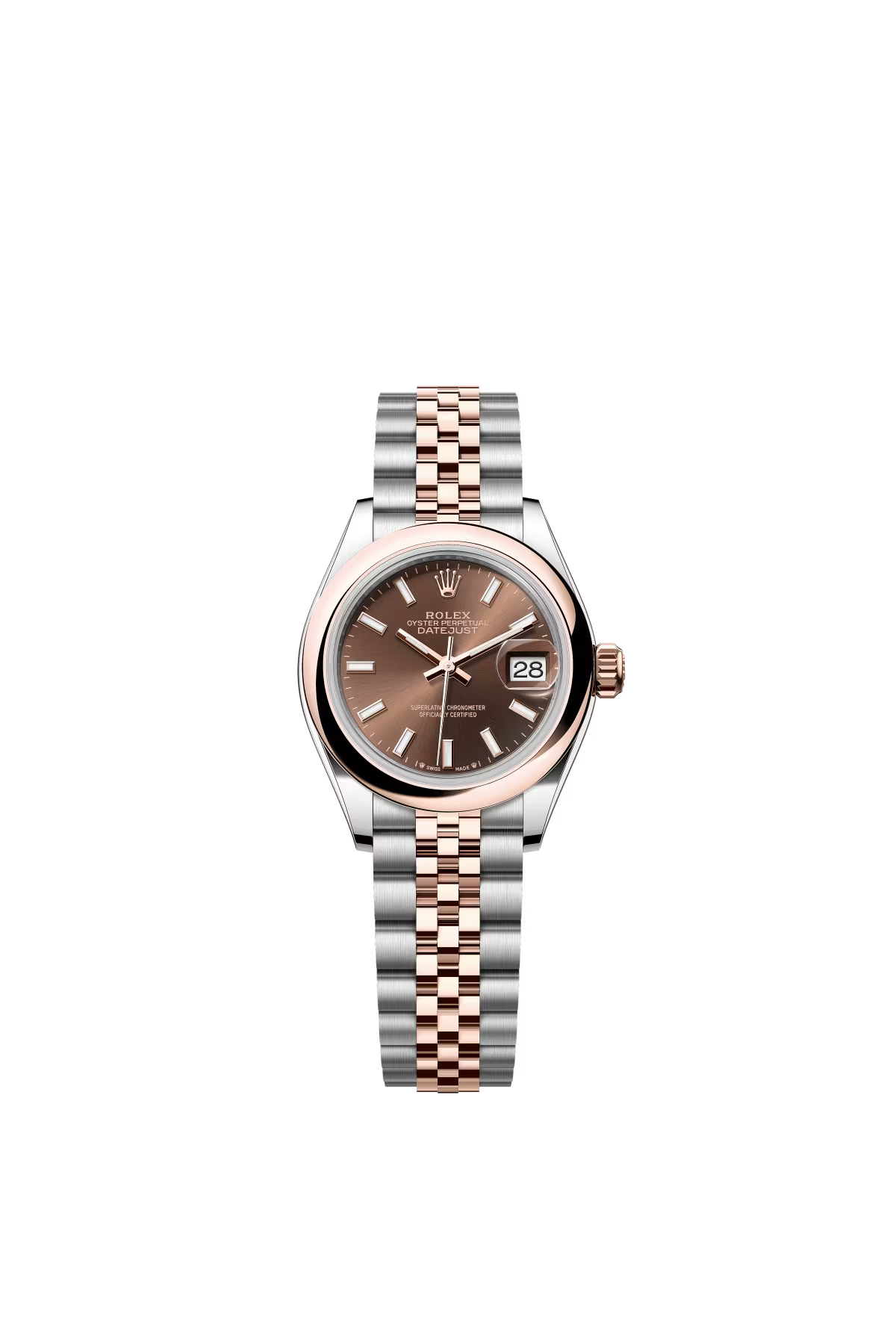 Rolex Lady-Datejust - 28 MM - Oystersteel and Rose Gold - Jubilee Bracelet - Smooth Bezel - Chocolate Index Dial - 279161-0017