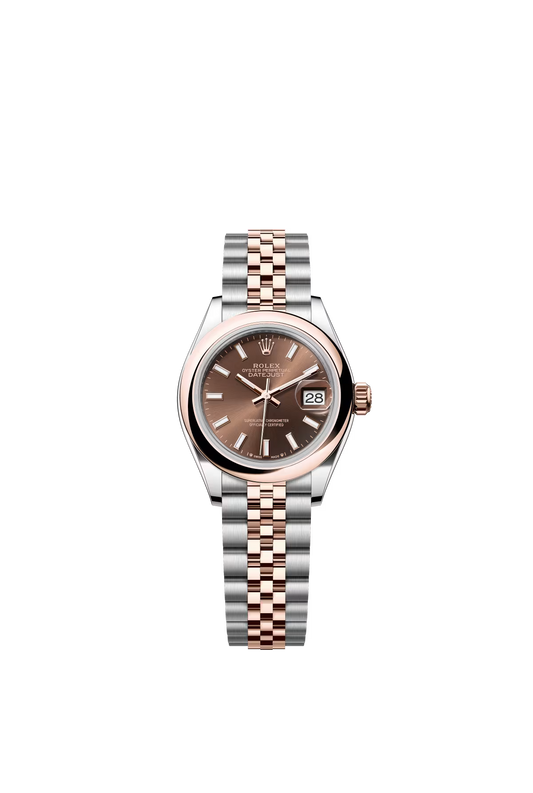 Rolex Lady-Datejust - 28 MM - Oystersteel and Rose Gold - Jubilee Bracelet - Smooth Bezel - Chocolate Index Dial - 279161-0017