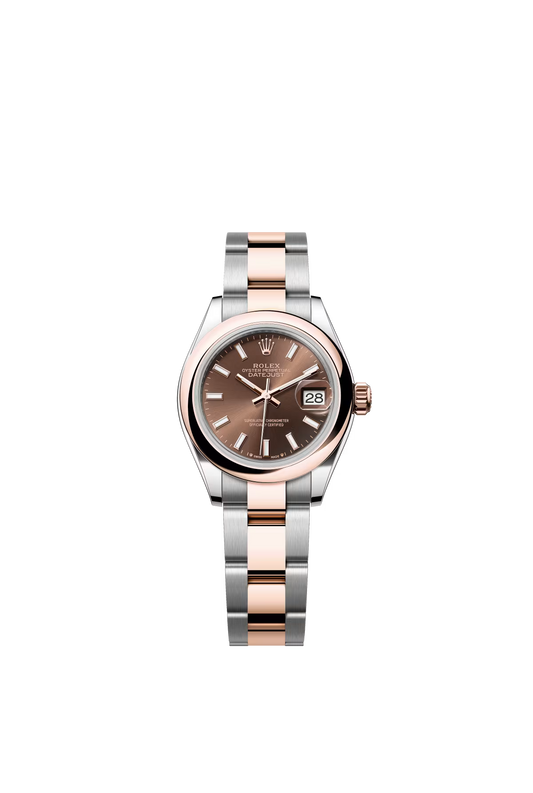 Rolex Lady-Datejust - 28 MM - Oystersteel and Rose Gold - Oyster Bracelet - Smooth Bezel - Chocolate Index Dial - 279161-0018