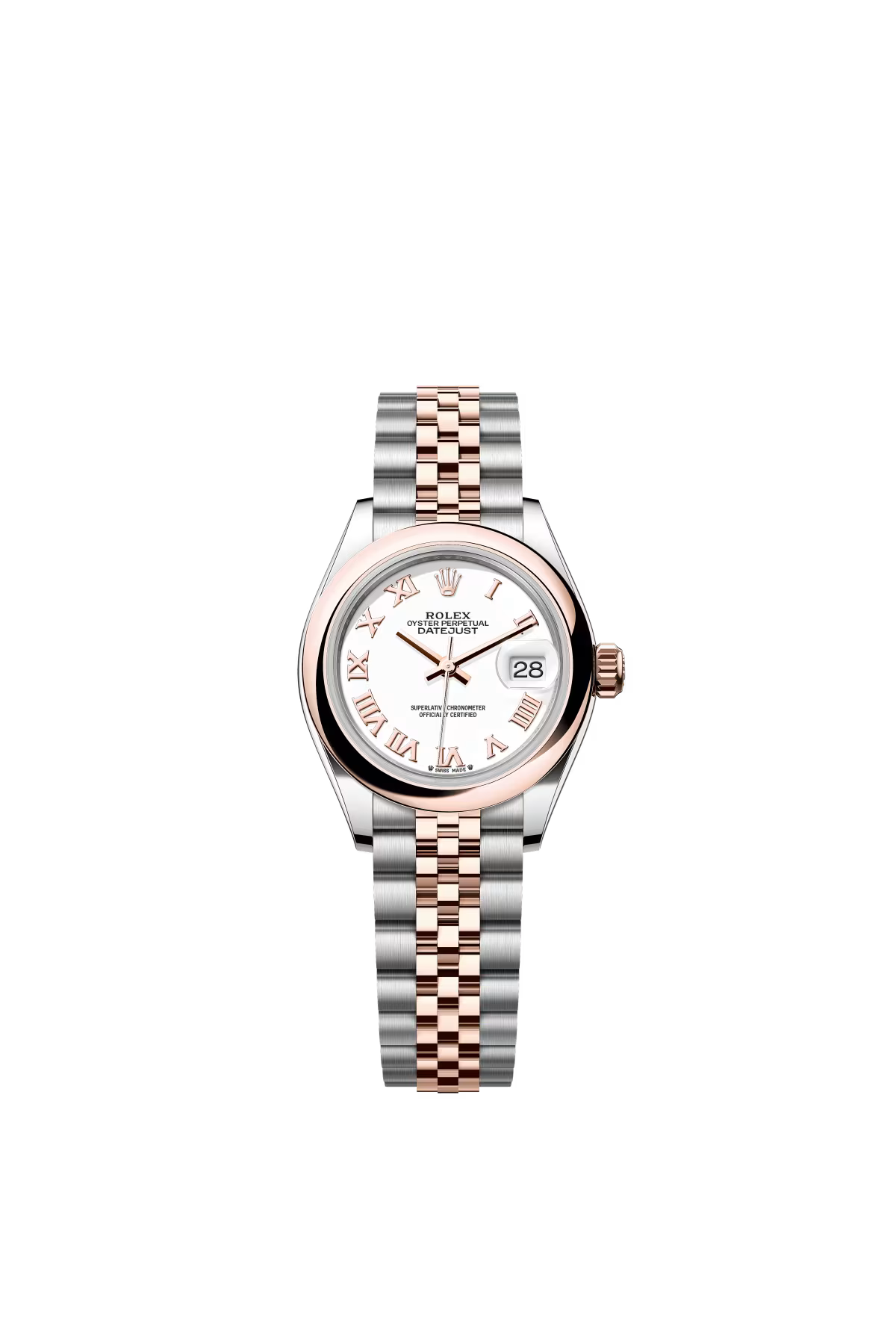 Rolex Lady-Datejust - 28 MM - Oystersteel and Rose Gold - Jubilee Bracelet - Smooth Bezel - White Roman Dial - 279161-0021