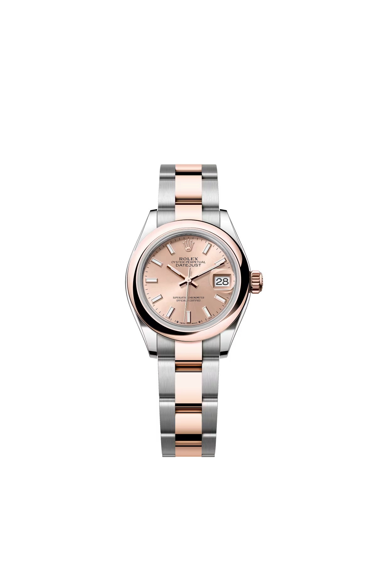 Rolex Lady-Datejust - 28 MM - Oystersteel and Rose Gold - Oyster Bracelet - Smooth Bezel - Rose Index Dial - 279161-0024
