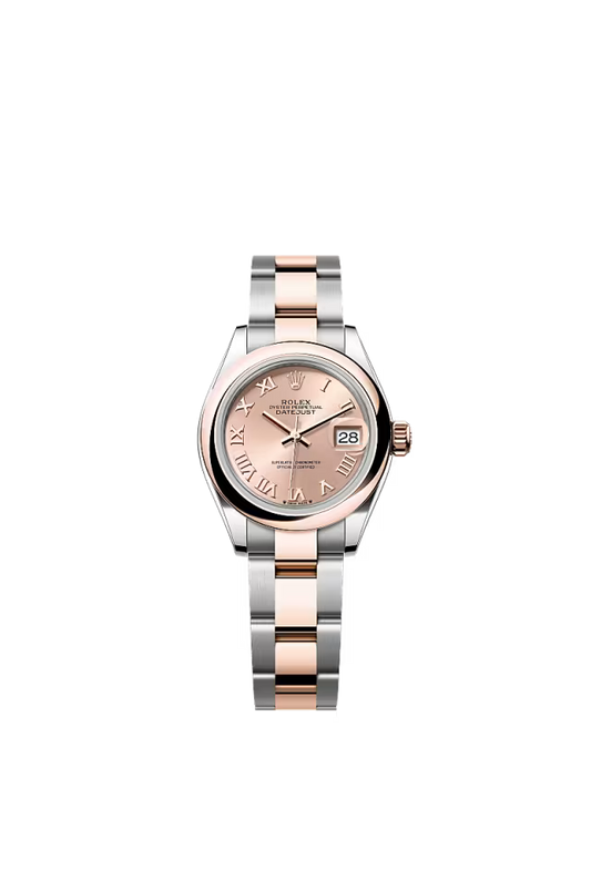 Rolex Lady-Datejust - 28 MM - Oystersteel and Rose Gold - Oyster Bracelet - Smooth Bezel - Rose Roman Dial - 279161-0026