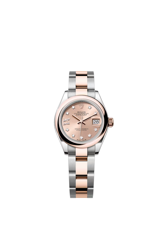 Rolex Lady-Datejust - 28 MM - Oystersteel and Rose Gold - Oyster Bracelet - Smooth Bezel - Rose IX Star Diamond Dial - 279161-0028