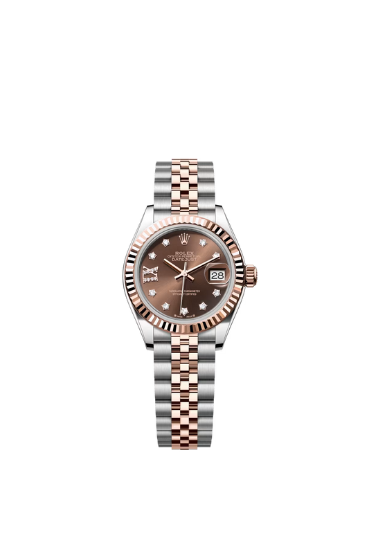 Rolex Lady-Datejust - 28 MM - Oystersteel and Rose Gold - Jubilee Bracelet - Fluted Bezel - Chocolate IX Star Diamond Dial - 279171-0003