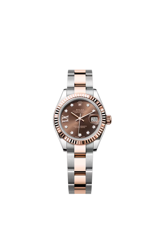 Rolex Lady-Datejust - 28 MM - Oystersteel and Rose Gold - Oyster Bracelet - Fluted Bezel - Chocolate IX Star Diamond Dial - 279171-0004