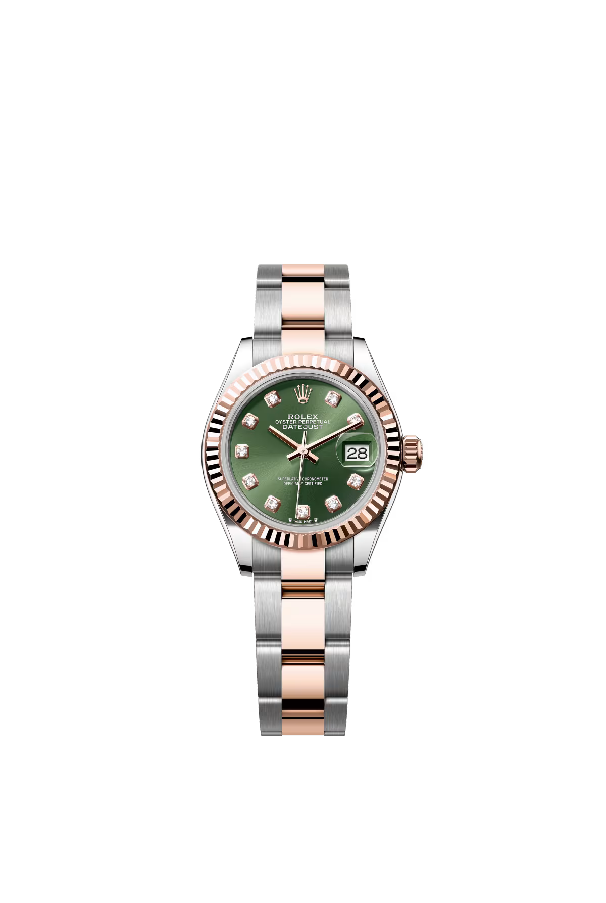 Rolex Lady-Datejust - 28 MM - Oystersteel and Rose Gold - Oyster Bracelet - Fluted Bezel - Green Diamond Dial - 279171-0008