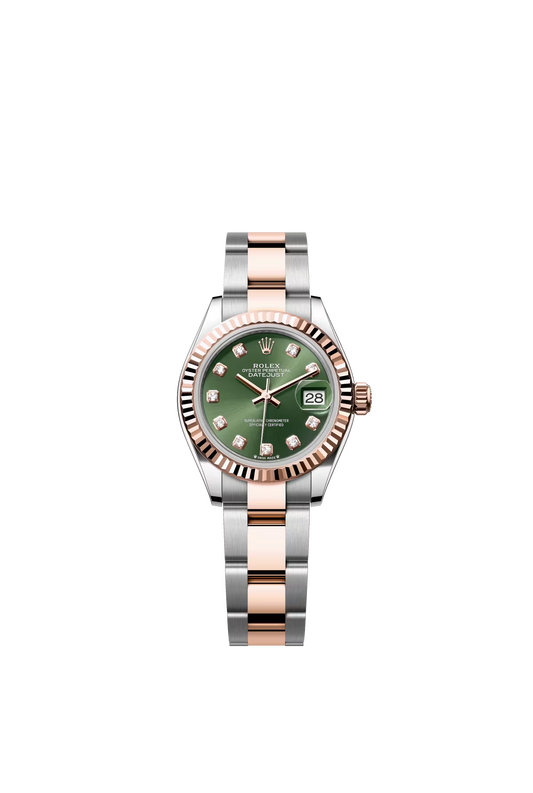 Rolex Lady-Datejust - 28 MM - Oystersteel and Rose Gold - Oyster Bracelet - Fluted Bezel - Green Diamond Dial - 279171-0008