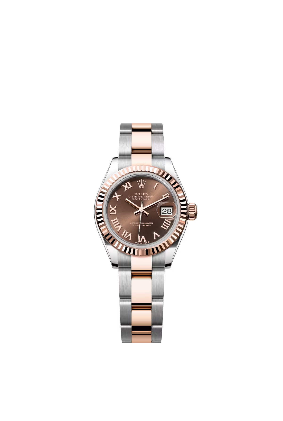 Rolex Lady-Datejust - 28 MM - Oystersteel and Rose Gold - Oyster Bracelet - Fluted Bezel - Chocolate Roman Dial - 279171-0010