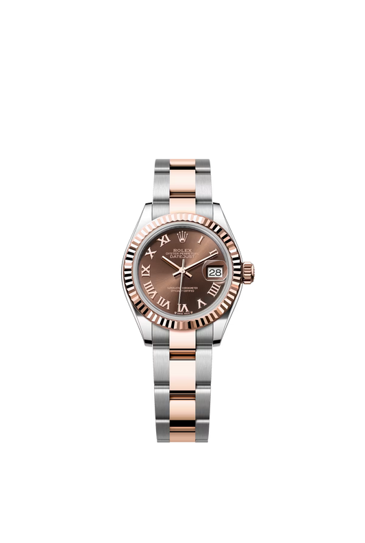 Rolex Lady-Datejust - 28 MM - Oystersteel and Rose Gold - Oyster Bracelet - Fluted Bezel - Chocolate Roman Dial - 279171-0010