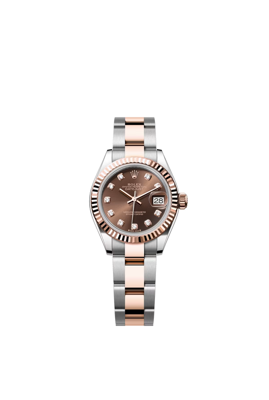 Rolex Lady-Datejust - 28 MM - Oystersteel and Rose Gold - Oyster Bracelet - Fluted Bezel - Chocolate Diamond Dial - 279171-0012
