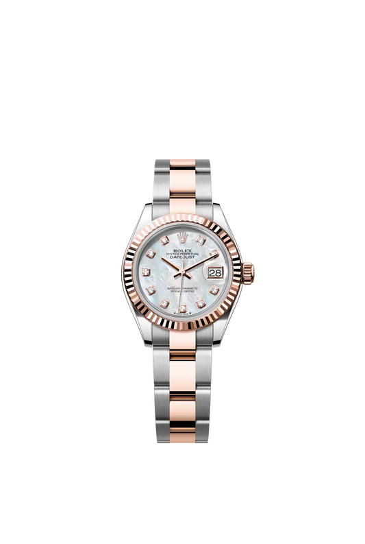 Rolex Lady-Datejust - 28 MM - Oystersteel and Rose Gold - Oyster Bracelet - Fluted Bezel - Mother of Pearl Diamond Dial - 279171-0014