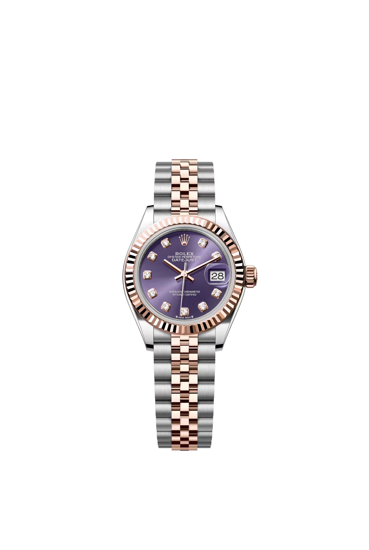 Rolex Lady-Datejust - 28 MM - Oystersteel and Rose Gold - Jubilee Bracelet - Fluted Bezel - Purple Diamond Dial - 279171-0015