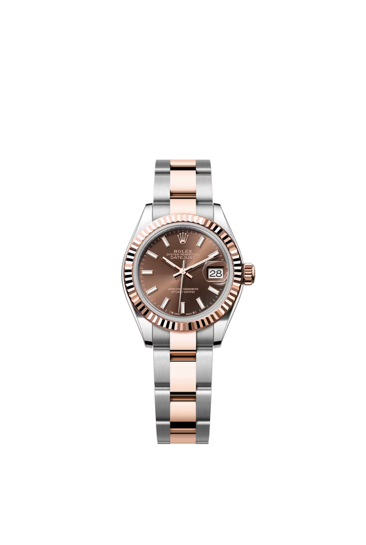 Rolex Lady-Datejust - 28 MM - Oystersteel and Rose Gold - Oyster Bracelet - Fluted Bezel - Chocolate Index Dial - 279171-0018