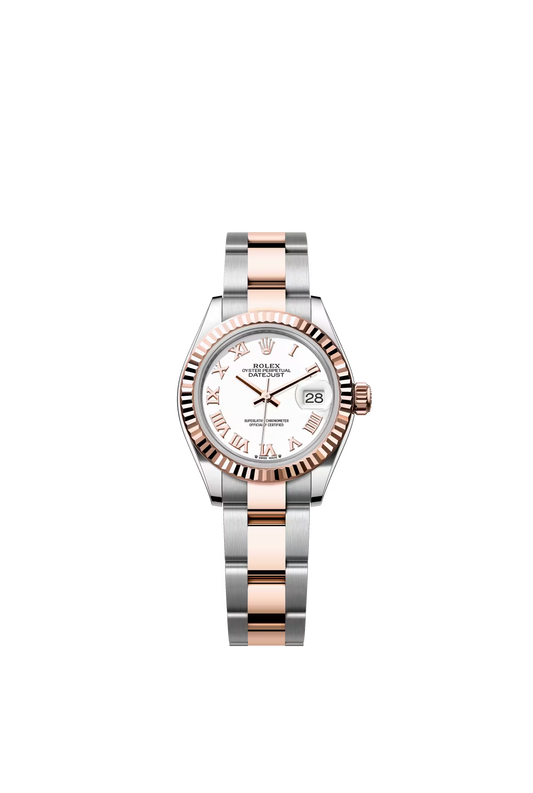 Rolex Lady-Datejust - 28 MM - Oystersteel and Rose Gold - Oyster Bracelet - Fluted Bezel - White Roman Dial - 279171-0022