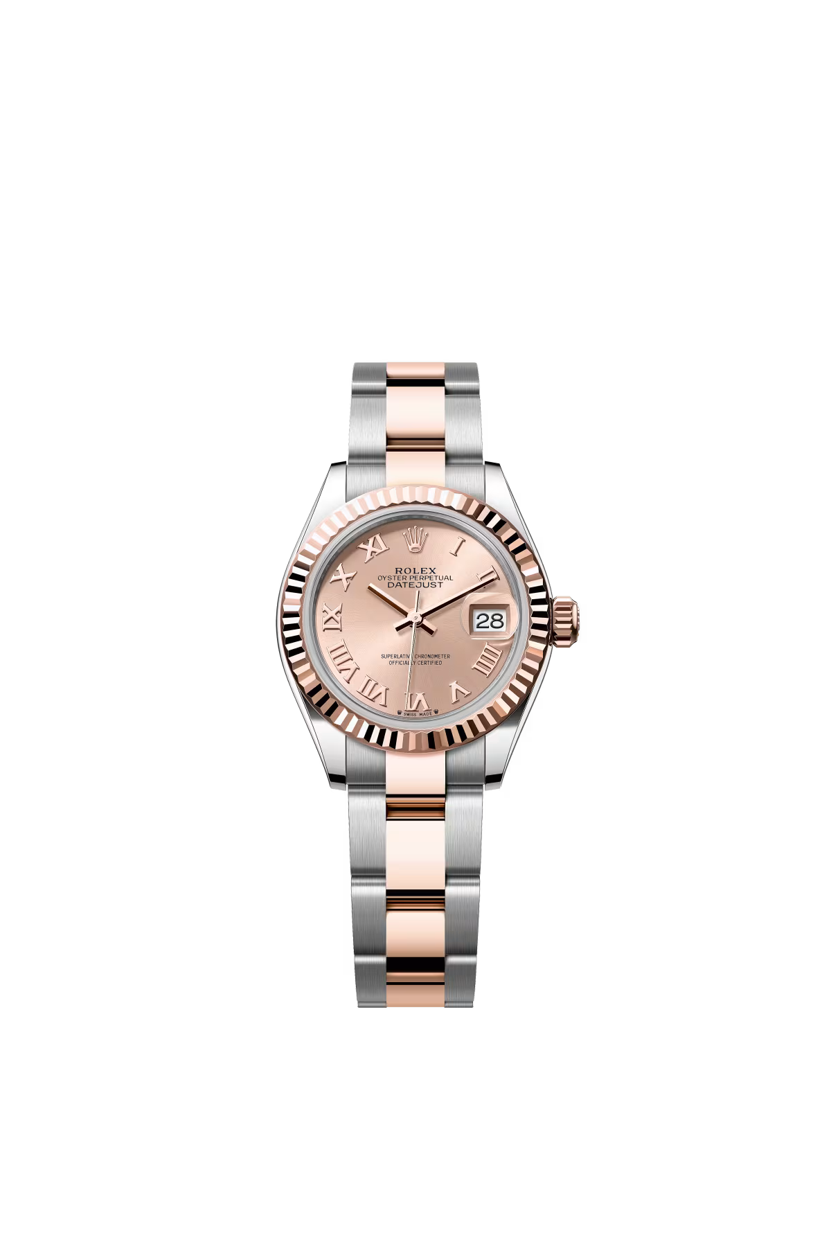 Rolex Lady-Datejust - 28 MM - Oystersteel and Rose Gold - Oyster Bracelet - Fluted Bezel - Rose Roman Dial - 279171-0026