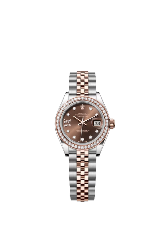 Rolex Lady-Datejust - 28 MM - Oystersteel and Rose Gold - Jubilee Bracelet - Diamond Bezel - Chocolate IX Star Diamond Dial - 279381RBR-0003