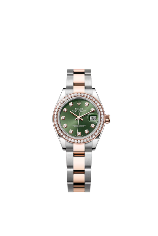 Rolex Lady-Datejust - 28 MM - Oystersteel and Rose Gold - Oyster Bracelet - Diamond Bezel - Green Diamond Dial - 279381RBR-0008