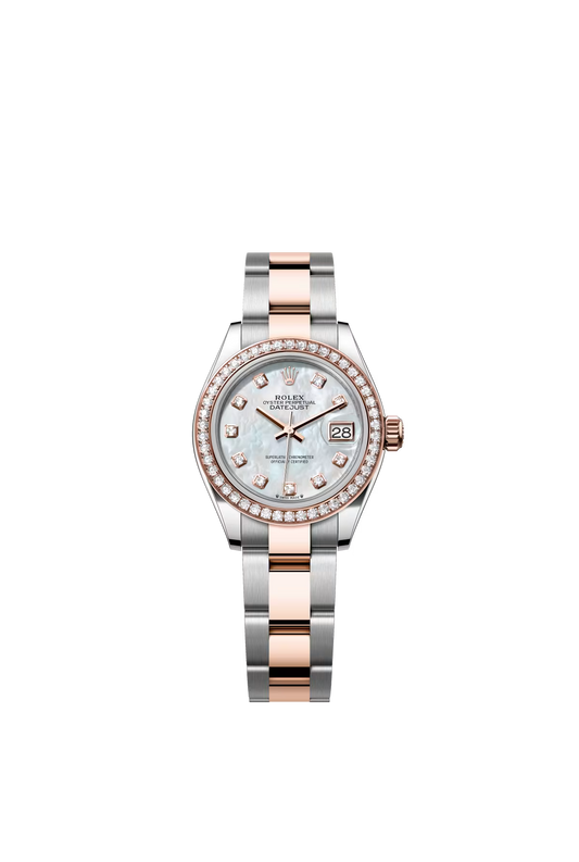 Rolex Lady-Datejust - 28 MM - Oystersteel and Rose Gold - Oyster Bracelet - Diamond Bezel - Mother of Pearl Diamond Dial - 279381RBR-0014