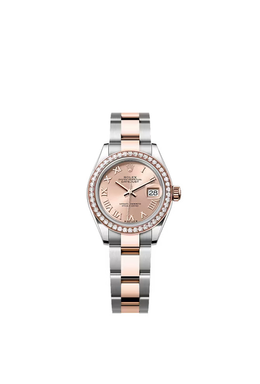 Rolex Lady-Datejust - 28 MM - Oystersteel and Rose Gold - Oyster Bracelet - Diamond Bezel - Rose Roman Dial - 279381RBR-0026