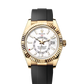 Rolex Yellow Gold Sky Dweller Watch - 42 MM - Oysterflex Strap - Fluted Ring Command Bezel - White Index Dial - 336238-0003