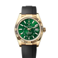 Rolex Yellow Gold Sky Dweller Watch - 42 MM - Oysterflex Strap - Fluted Ring Command Bezel - Green Index Dial - 336238-0004
