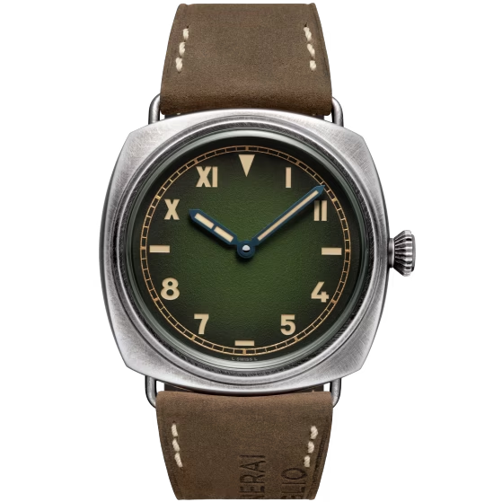 Panerai Radiomir Stainless Steel 45 MM - Dark Brown Alligator Strap - Green Dial - PAM01349