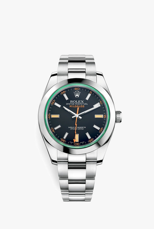 Rolex Stainless Steel Milgauss Watch - 40 MM - Oyster Bracelet - Black Dial - 116400GV bko