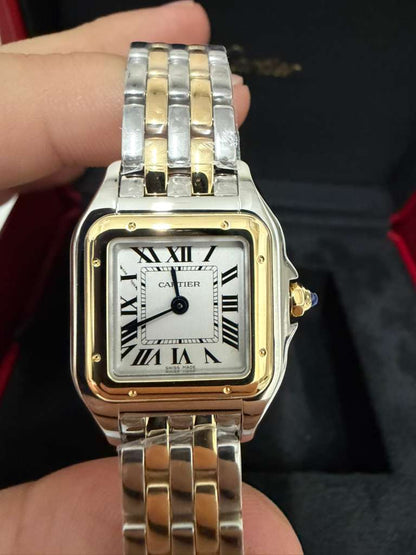 Cartier Panthére De Cartier Yellow Gold and Stainless Steel (Small Model) - 30 MM x 23 MM - Yellow Gold and Stainless Steel Bracelet - Yellow Gold Bezel - Silvered Dial - W2PN0018