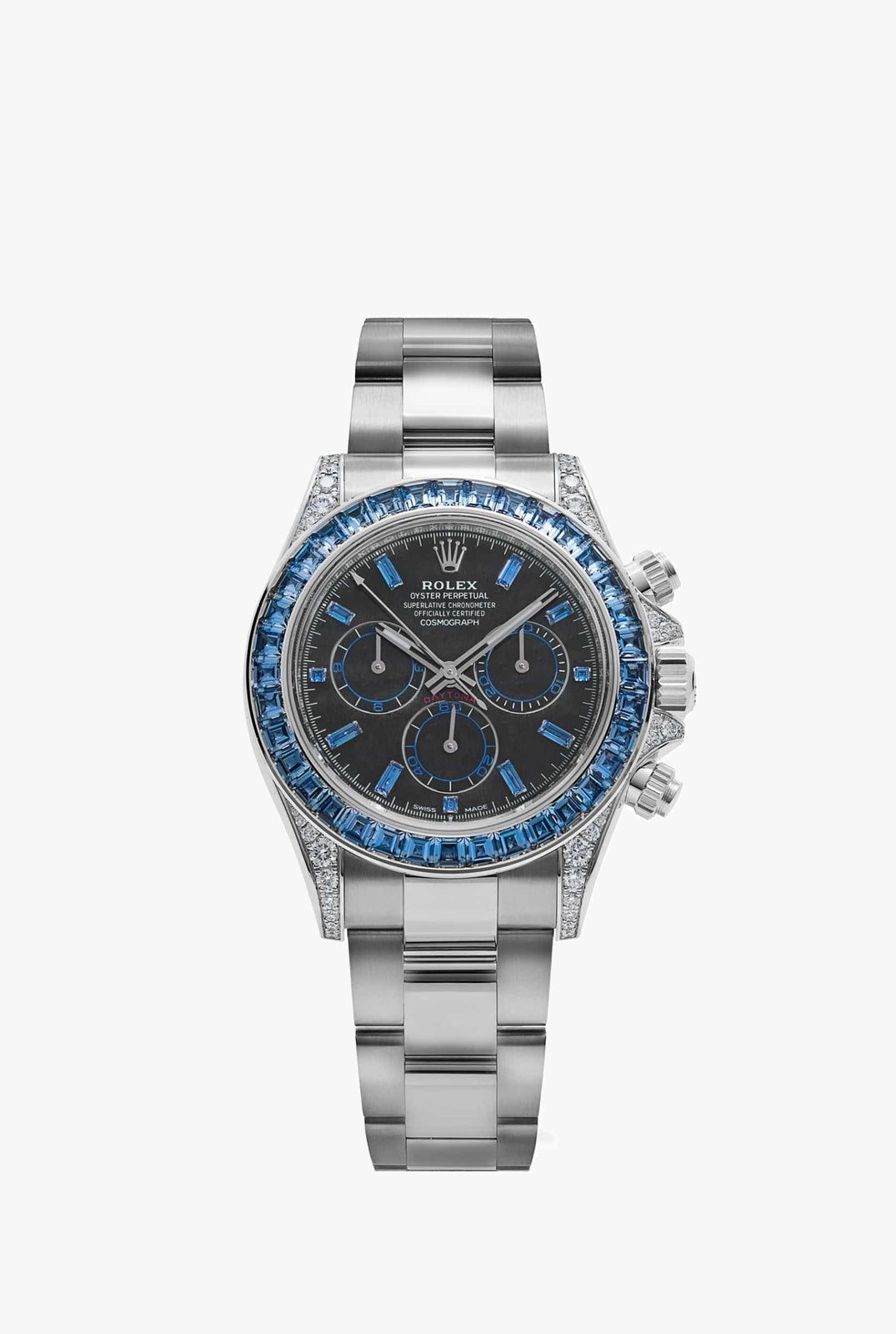 Rolex White Gold Daytona Watch - Off-Catalog - 40 MM - White Gold Gold Bracelet - Silver Sheen Obsidian Dial - Sapphire Bezel - 126599TSA