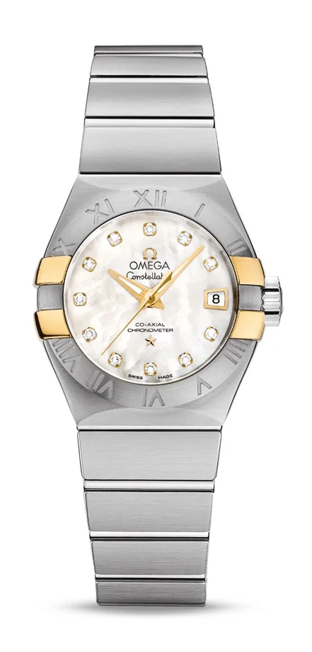 Omega Constellation Yellow Gold and Stainless Steel 27 MM - Stainless Steel Bracelet - White Mother-Of-Pearl Diamond Dial - 123.20.27.20.55.005