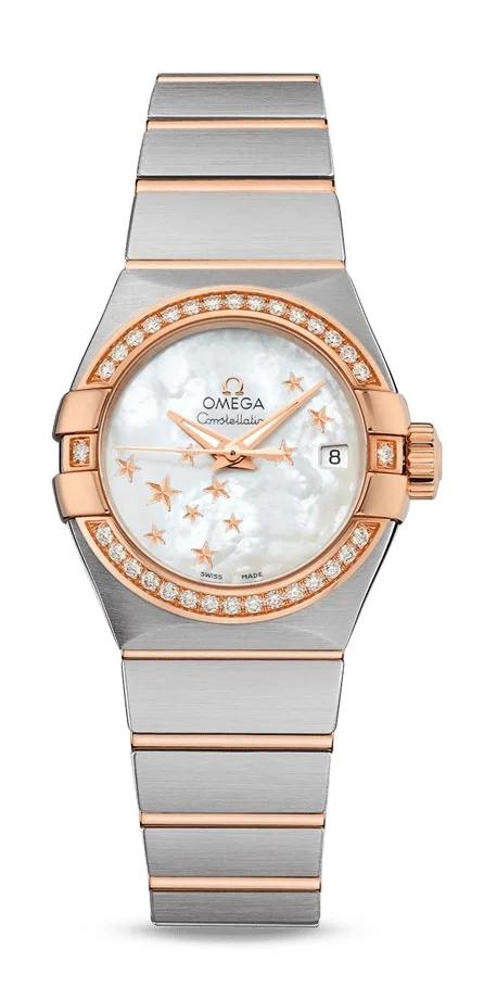 Omega Constellation Stainless Steel and Rose Gold 27 MM - Stainless Steel and Rose Gold Bracelet - Diamond Bezel - Mother-Of-Pearl Dial - 123.25.27.20.05.002