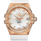 Omega Constellation Rose Gold 35 MM - White Rubber Strap - Diamond Bezel - White Mother-Of-Pearl Diamond Dial - 123.57.35.20.55.001