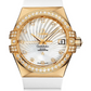 Omega Constellation Yellow Gold 35 MM - White Rubber Strap - Diamond Bezel - White Mother-Of-Pearl Diamond Dial - 123.57.35.20.55.003