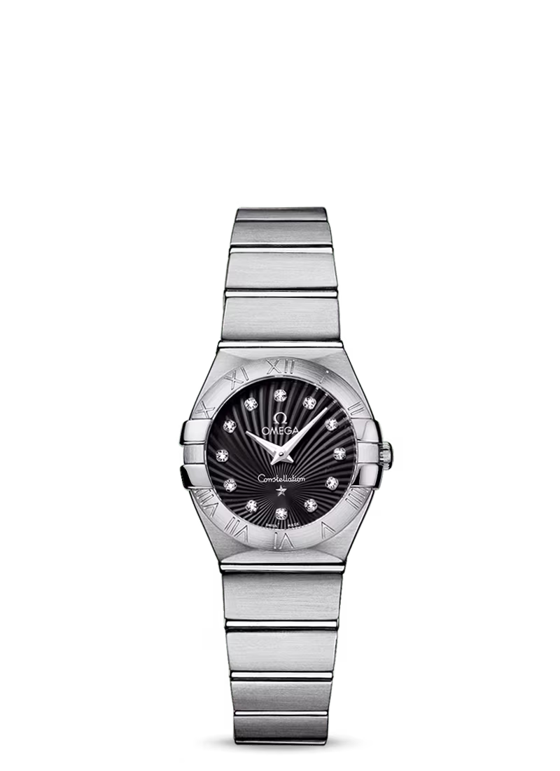 Omega Constellation Stainless Steel 24 MM - Stainless Steel Bracelet  - Black Diamond Dial - 123.10.24.60.51.001